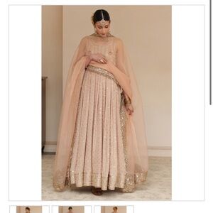 Elegant Blush and Gold Embroidered Long Sleeve Dress